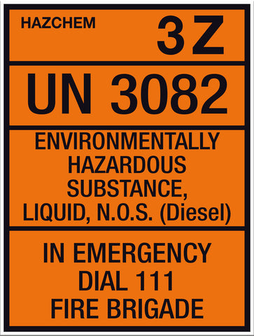 Hazchem Diesel UN3082 Small Sign - Markit Graphics