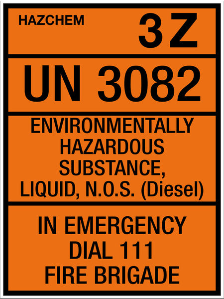 Hazchem Diesel UN3082 Large Sign - Markit Graphics
